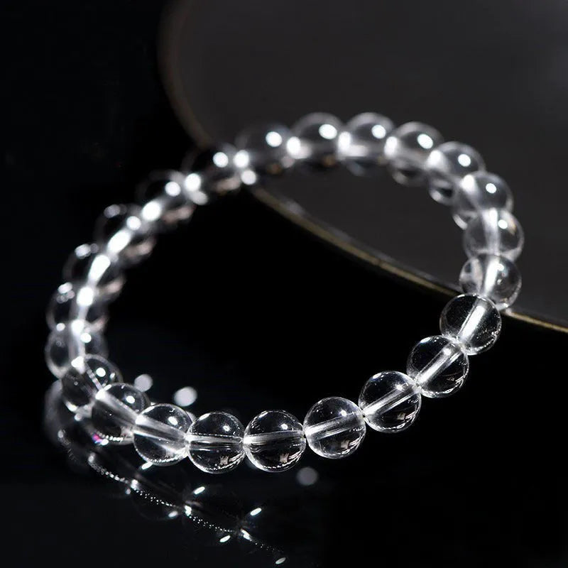 Natural Donghai old materials white water round beads crystal bracelet with old mine white crystal in geometry pattern