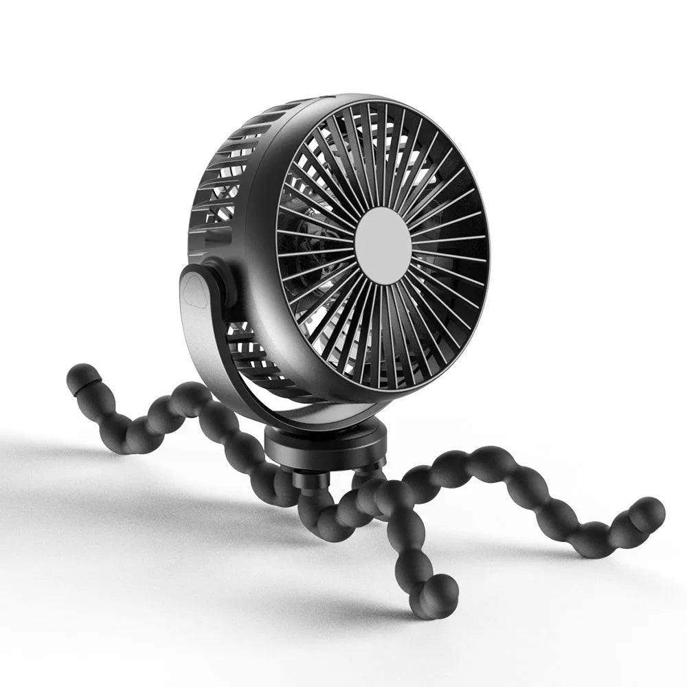 HOMEFISH F2 automatic shake head handheld fan with LED light on removable bracket.