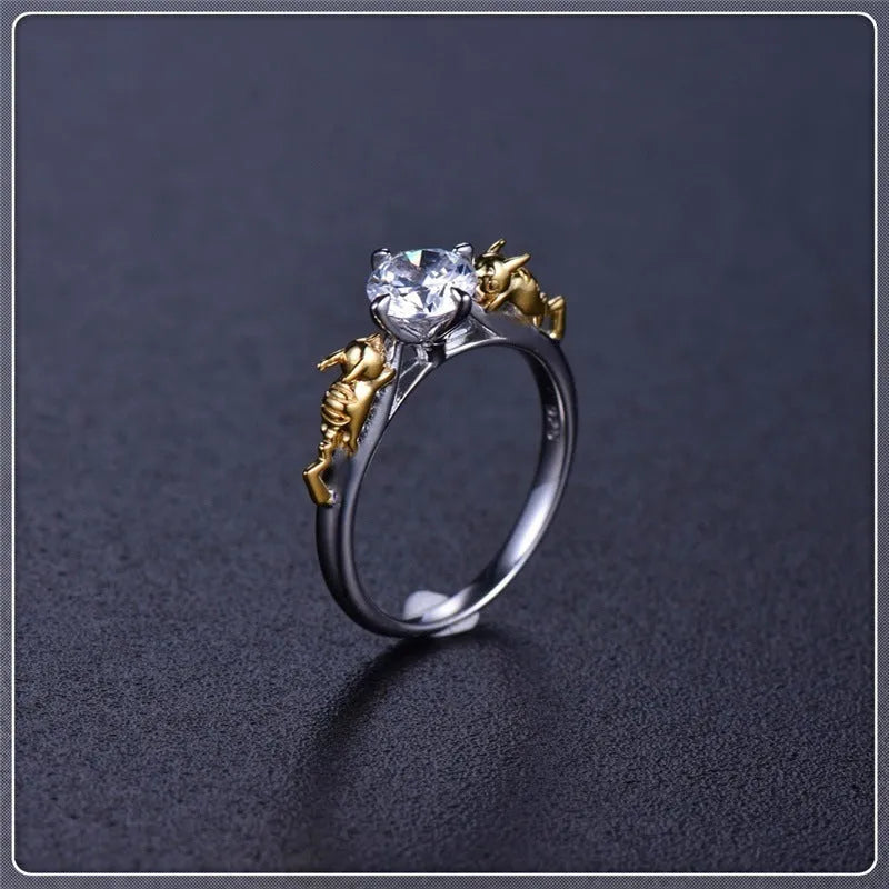 Crown modelling crystal ring in black gold colour on copper for cosplay jewellery