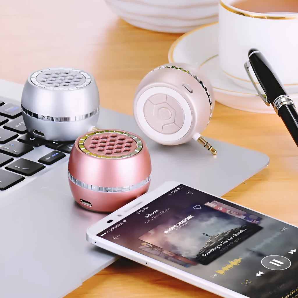 Universal external amplifier speaker unit in black, gold, or rose gold with wired connectivity