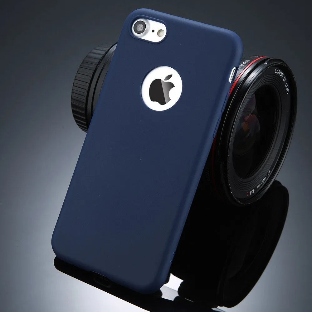 Soft silicone iPhone case in candy colours showing front and back views on iPhone model