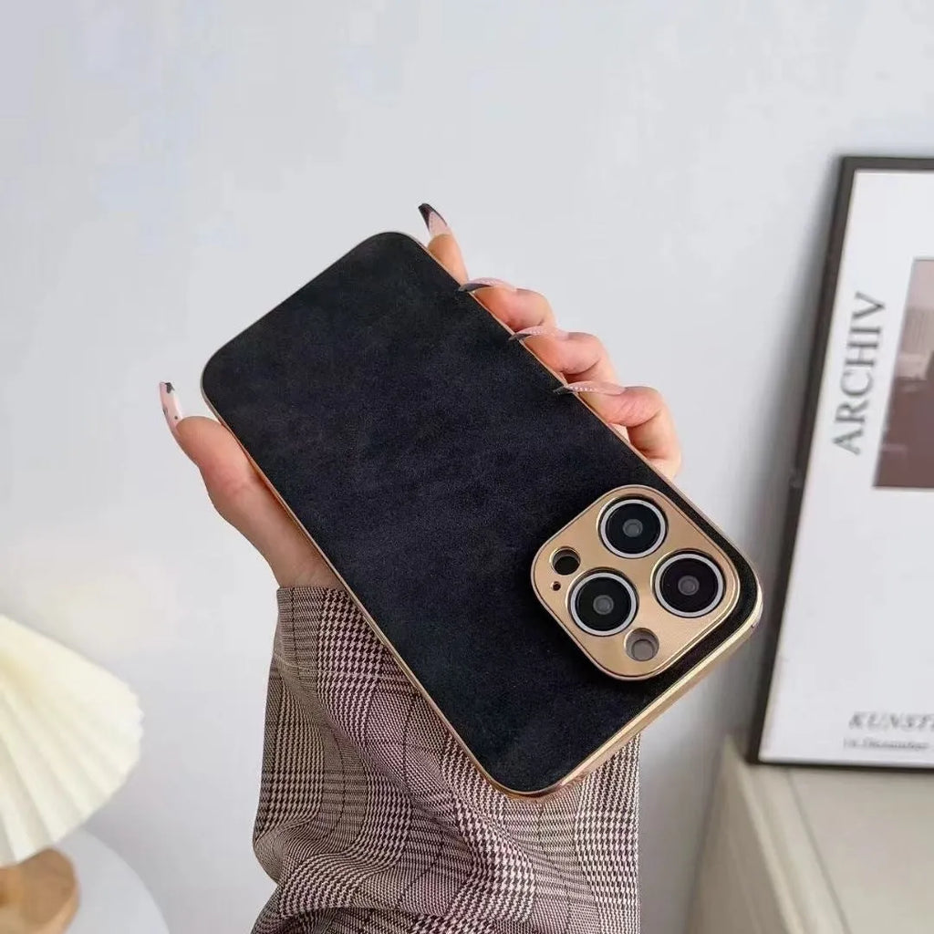 Grey leather texture flexible TPU case for iPhone on a table