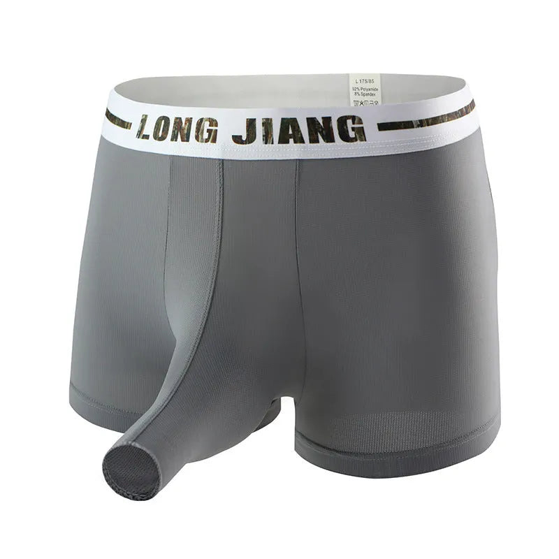 Men's ice silk trunk boxers in multiple colours with mid-waist design and thin knit fabric