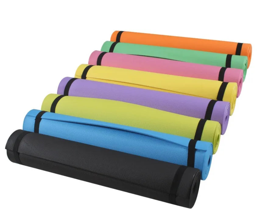 Super soft EVA yoga mat in blue showing texture and thickness