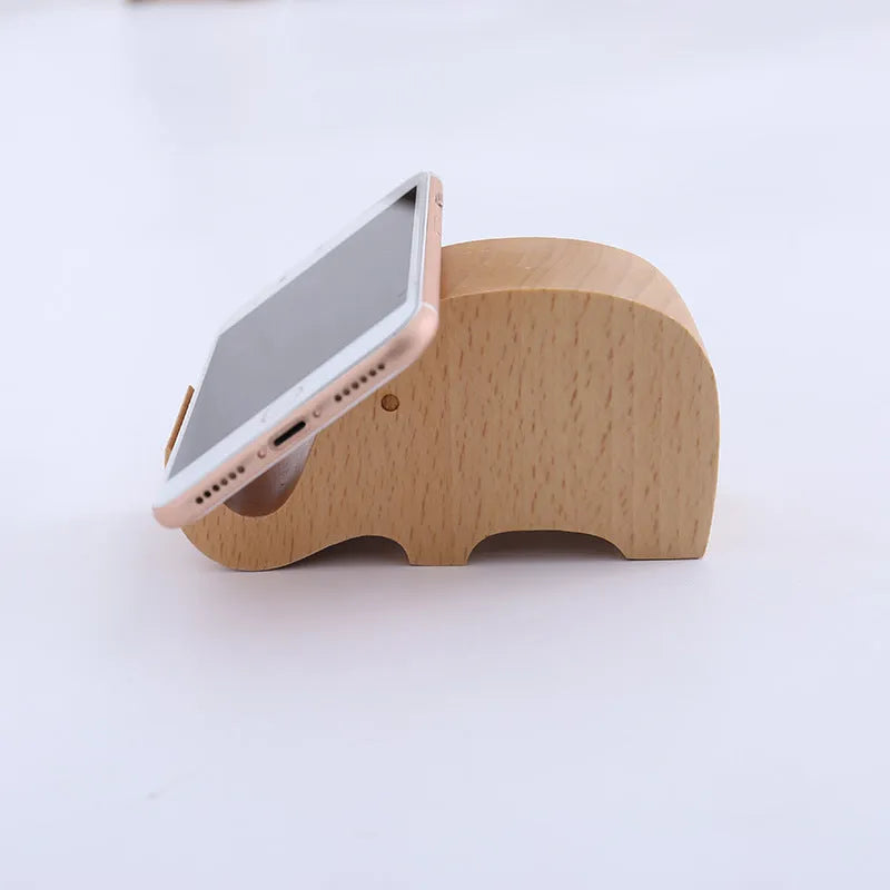 Solid beech wood mobile phone holder with detailed resin animal carving in choice of 22 animal styles