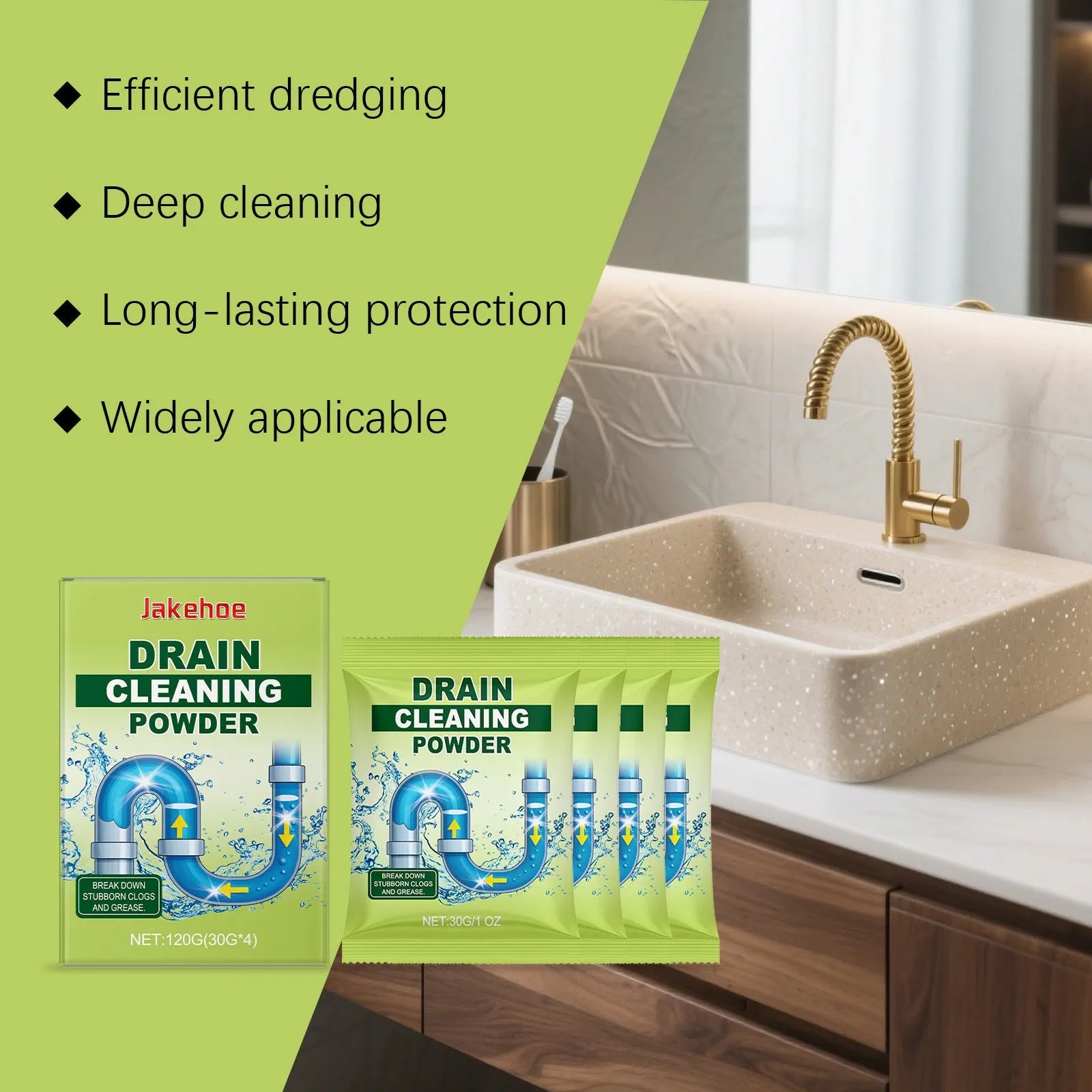 120g drain cleaning powder container with chemical formula for unblocking household plumbing
