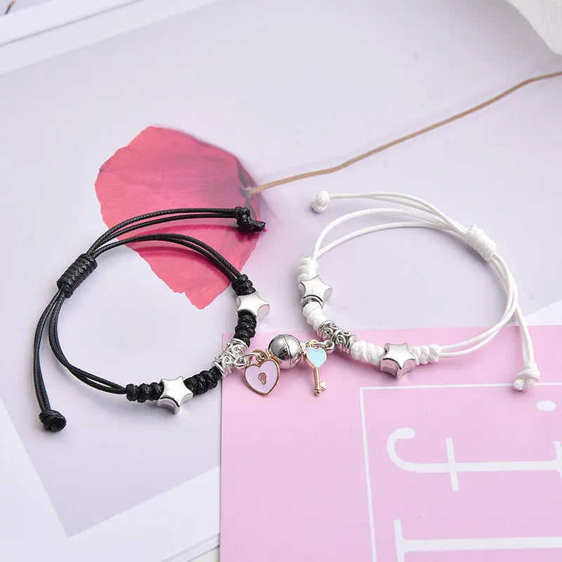 Magnetic couple bracelets with crown design and electroplating finish