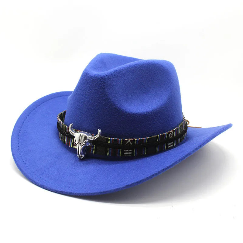 Western cowboy hat with bell crown design in wool-blend polyester fabric showing multiple colour options