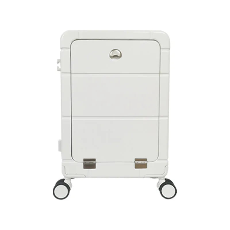 20 inch front opening suitcase with dry wet separation, ABS PC hardshell, cup holder and universal wheels in black