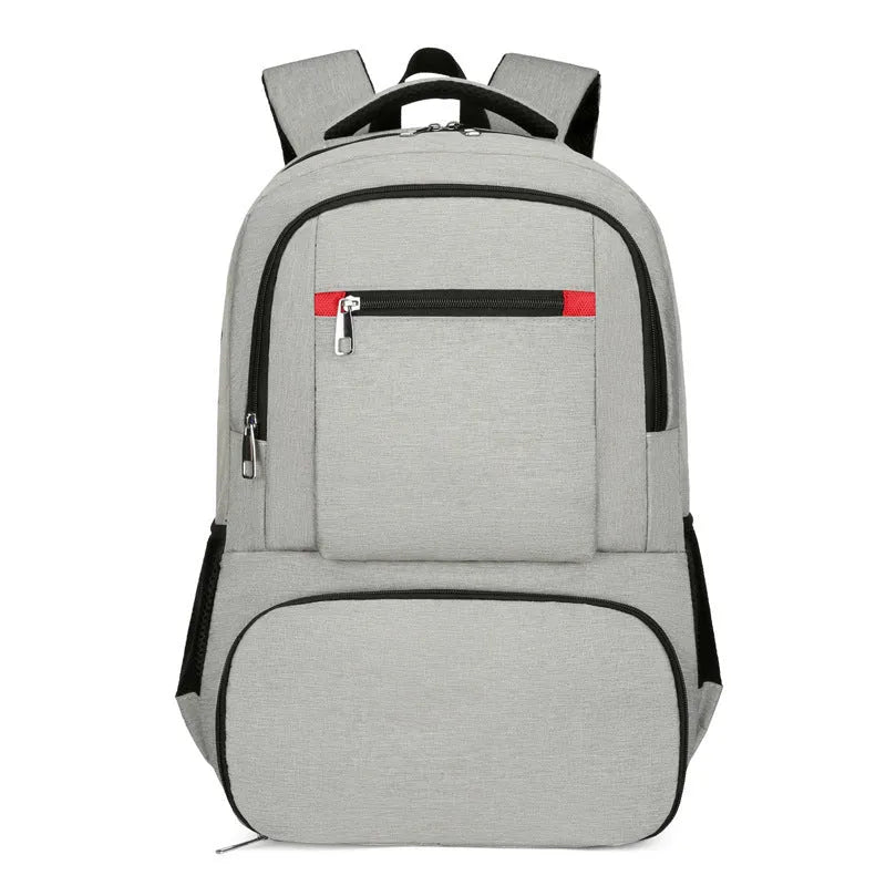 Light grey Oxford cloth insulated picnic backpack with curved shoulder straps and front pockets