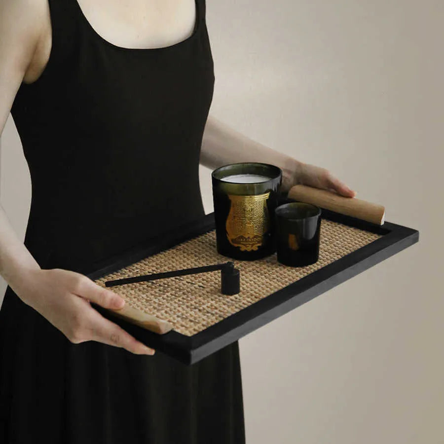 Pine wood dining tray with compartments shown in small and large size options