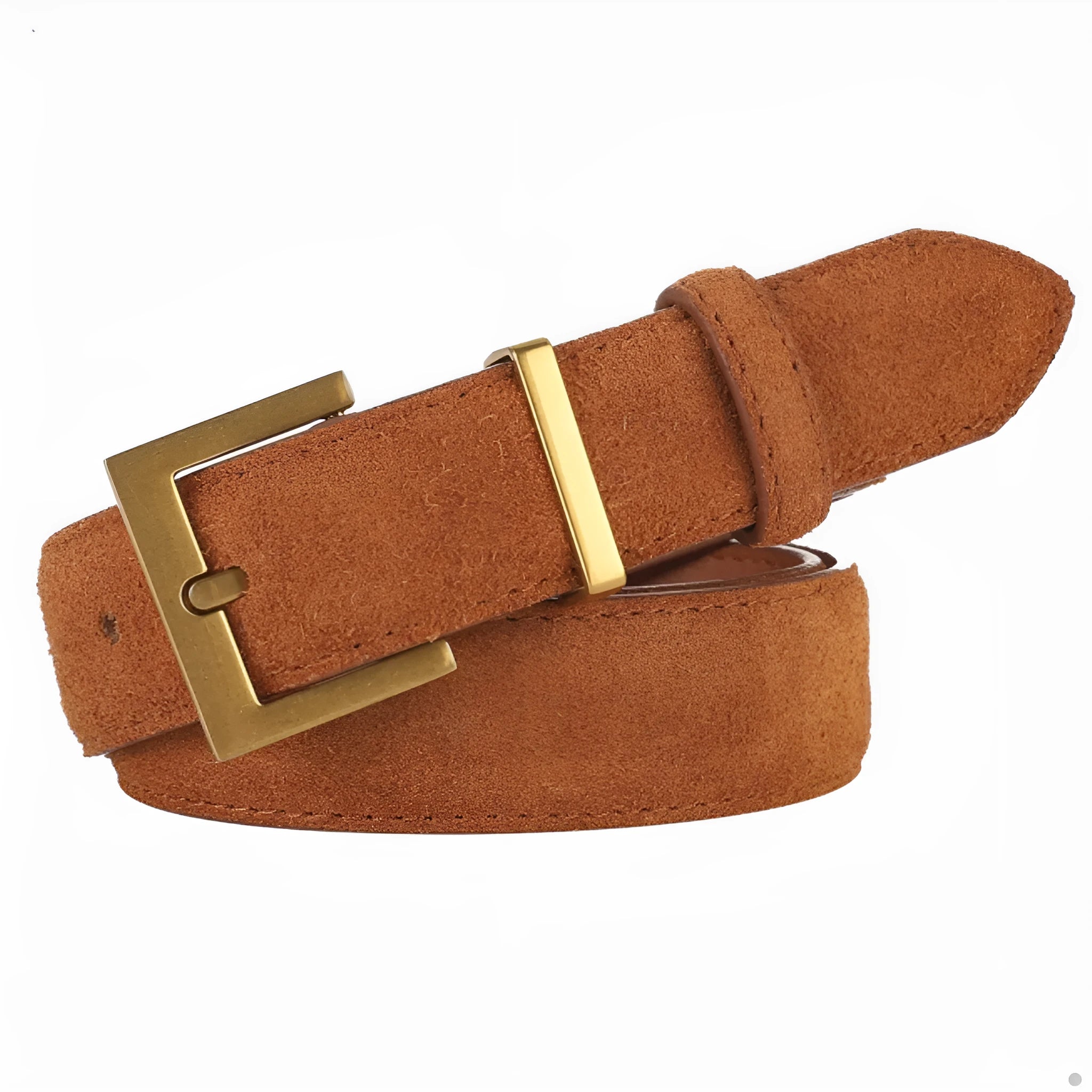 Ladies' leather belt with quadrilateral pin buckle in black, caramel, light brown, or dark brown