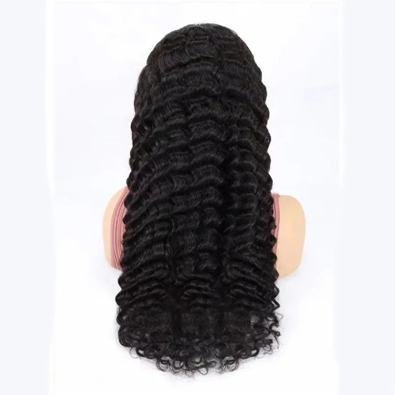 Human hair half lace wig in a solid colour shown at a medium length