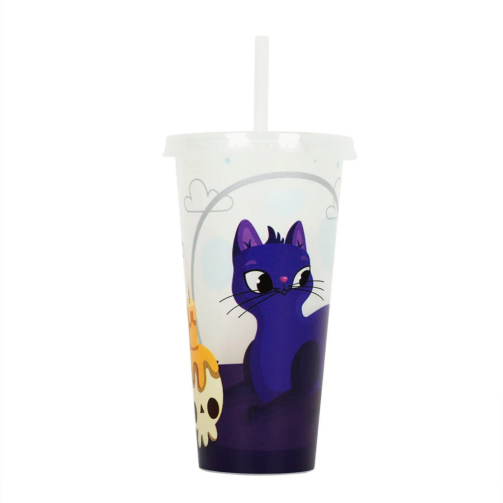 Plastic Halloween sippy cup with luminous straw measuring 17.5cm tall with 720ml capacity