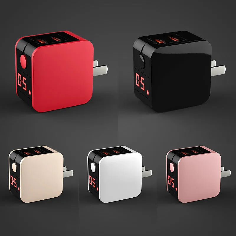 Black and white 5V2.4A dual USB fast charger with digital display for UK wall sockets