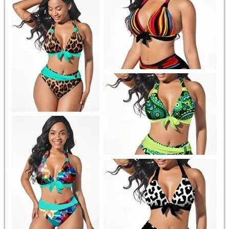 Women's colourful printed plus size bikini set with polyester-spandex fabric in multiple design options