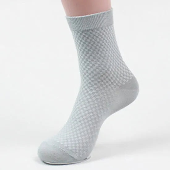 Men's bamboo fibre business socks with small square pattern in five colour options.