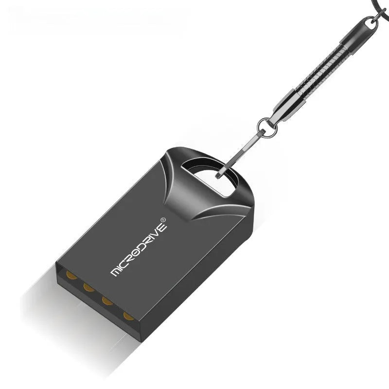 Mini black and silver metal USB flash drive showing compact 23x12x8mm size