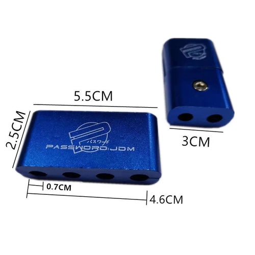 Three-piece metal car fastening clamp in assorted colours, shown with metal fixed sleeve, scale showing 55x30x25mm dimensions.