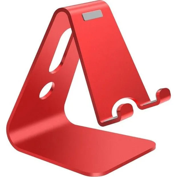 Aluminium universal phone holder in silver colour showing 360-degree rotation feature with tablet mounted