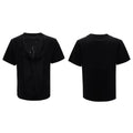 Men's black hollow-out V-neck T-shirt with loose fit and three-dimensional cutting