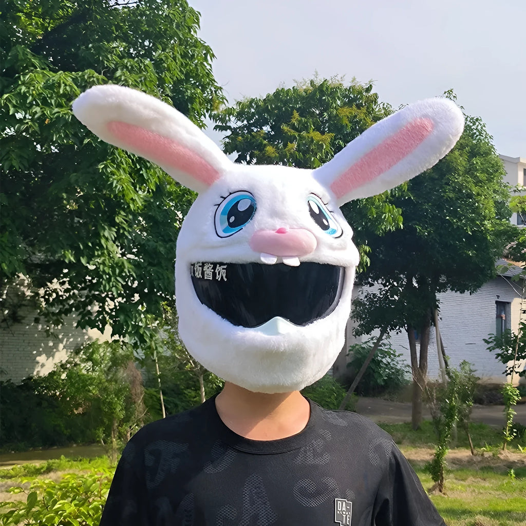 White rabbit head decorative cover for motorcycle helmet with long ears