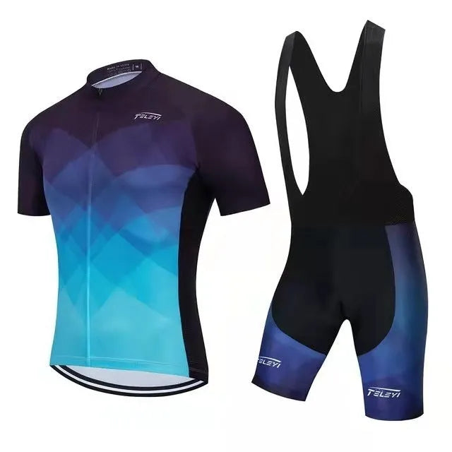 Cycling jersey and pants set in moisture-wicking fabric for summer riding