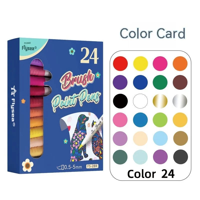 Set of soft head gouache pens with flexible tips for hand lettering and card art.