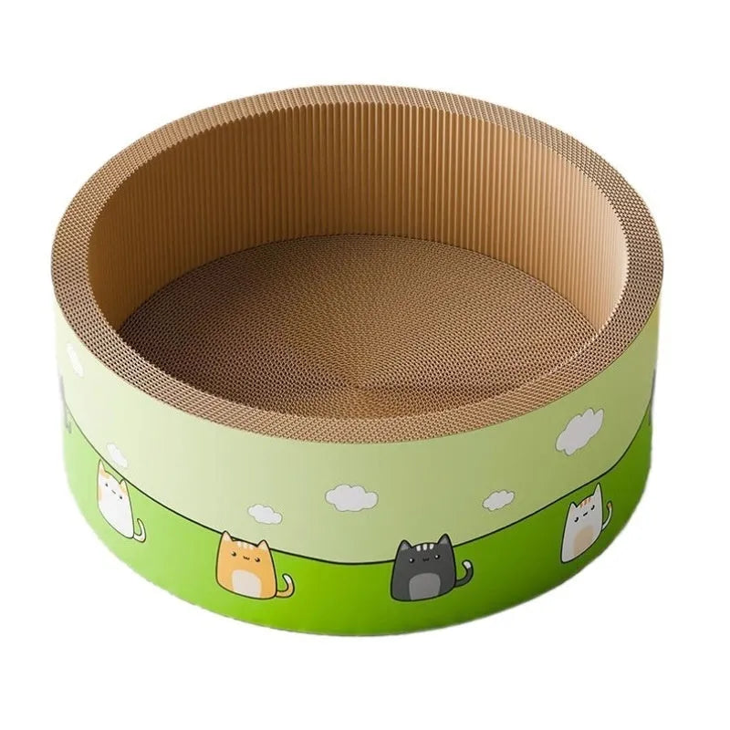 45cm round cat scratch board with deep pit texture made from corrugated paper