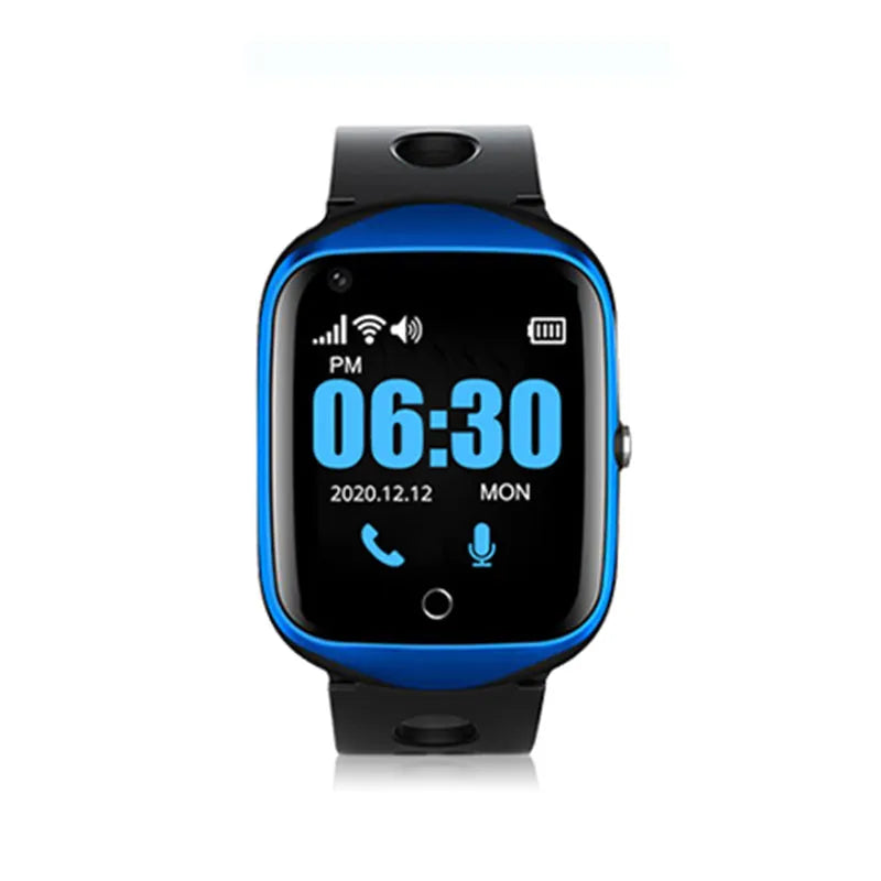 Square screen smartwatch for elderly with GPS tracking and SIM card slot in black colour