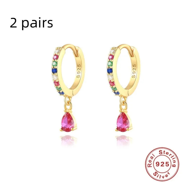 S925 sterling silver geometric water drop earrings with electroplated gold or silver finishes and gemstone options