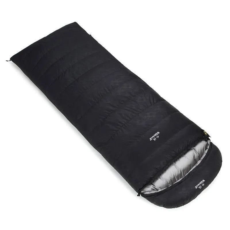 Black outdoor sleeping bag with envelope structure and multiple weight options for adult camping