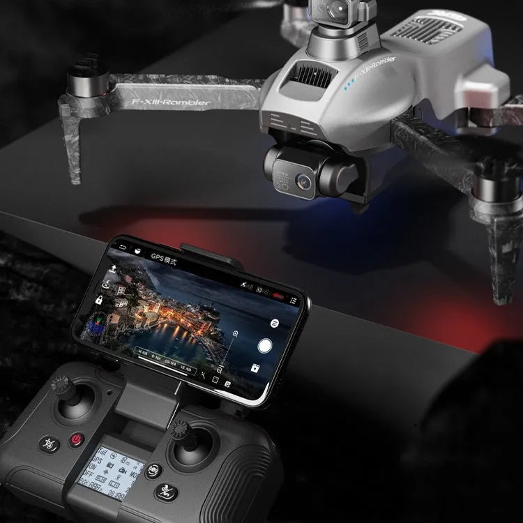 White folding quadcopter drone with 4K camera, three-axis gimbal, and obstacle avoidance sensors in folded position