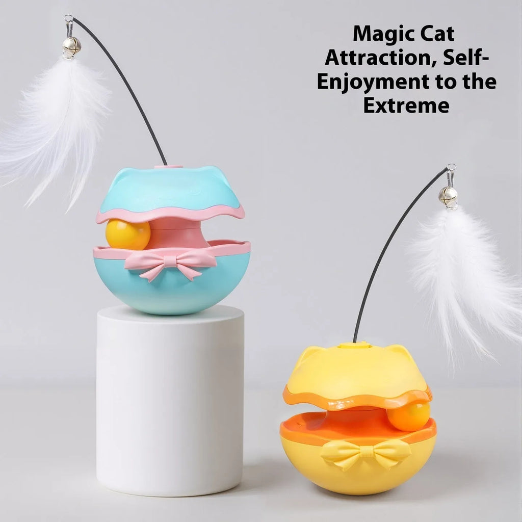 Electric cat toy tumbler in lemon yellow, sky blue, or soft fog grey for indoor cat play