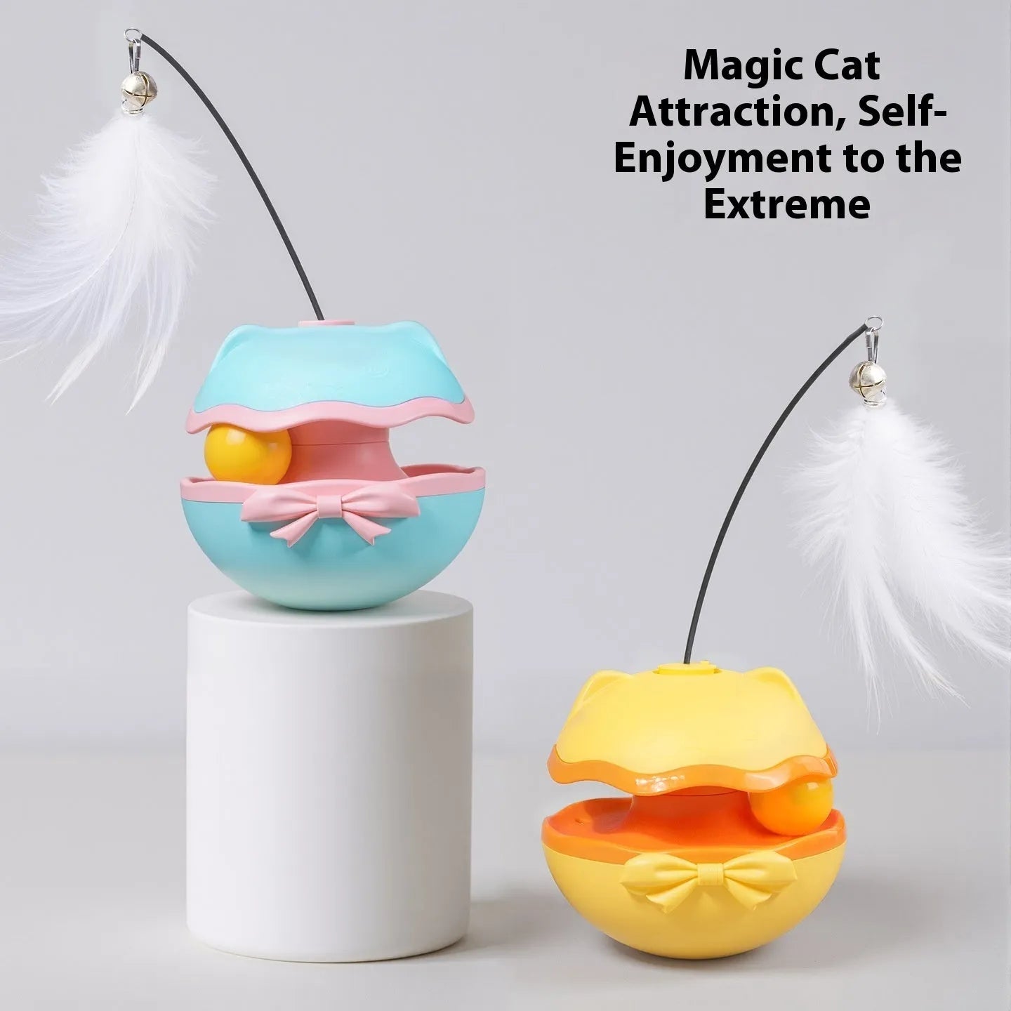 Electric cat toy tumbler in lemon yellow, sky blue, or soft fog grey for indoor cat play
