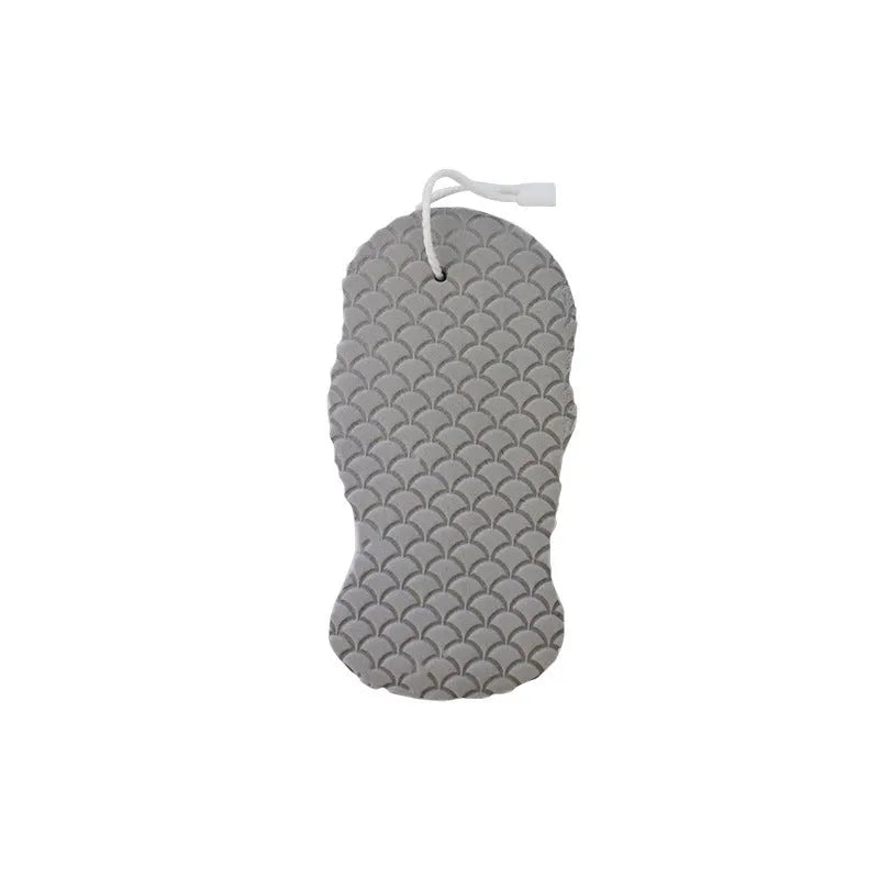 3D bath sponge ball with fish scale texture in white, grey, pink, and light blue colours