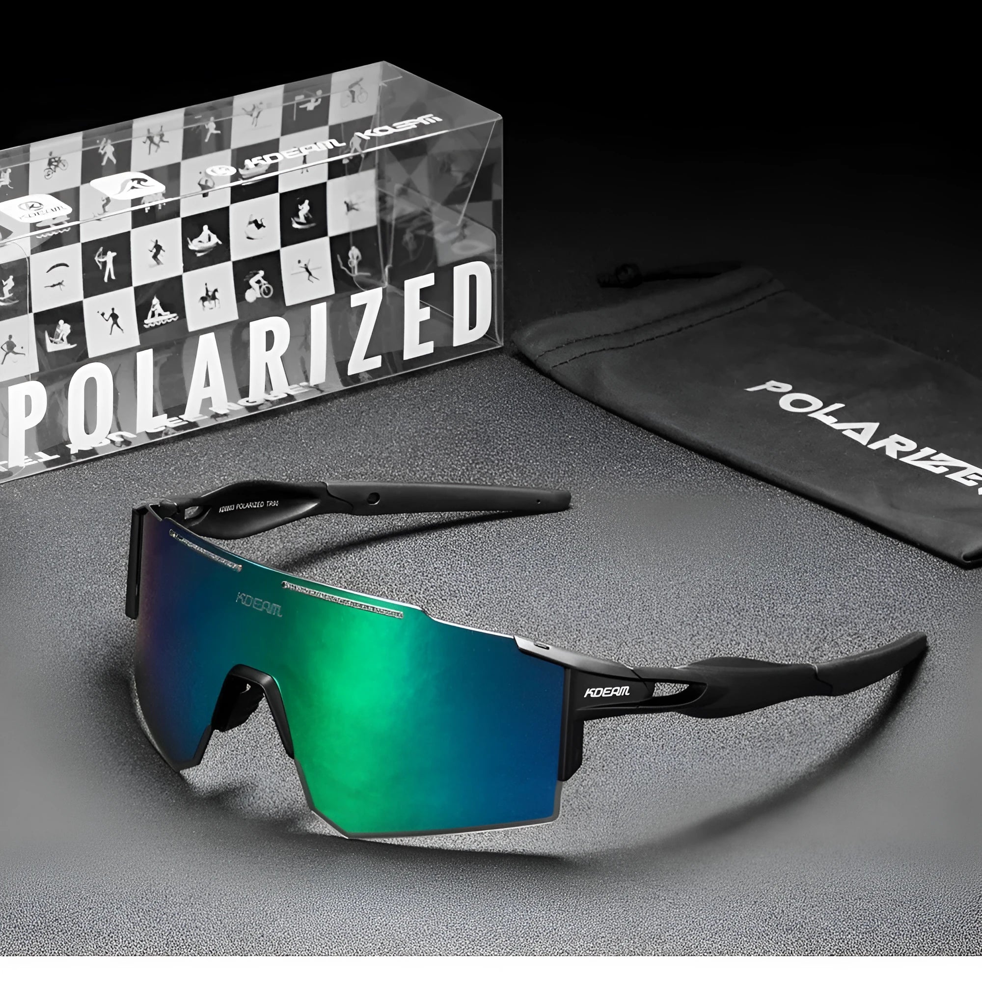 Polarized cycling sunglasses with TR90 frameless sports design in athletic colours