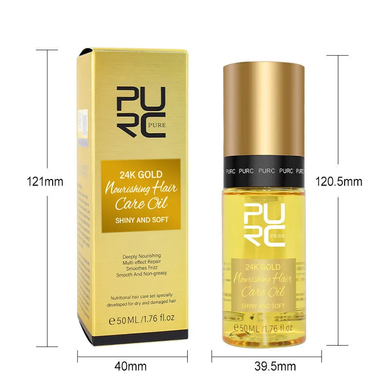 Yellow 50ml bottle of curly hair repair essential oil for split ends and perm damage care