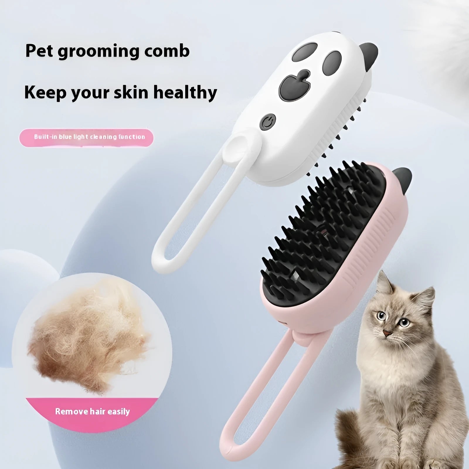 Pet grooming comb with spray function, massage features, and steam capabilities for hair removal
