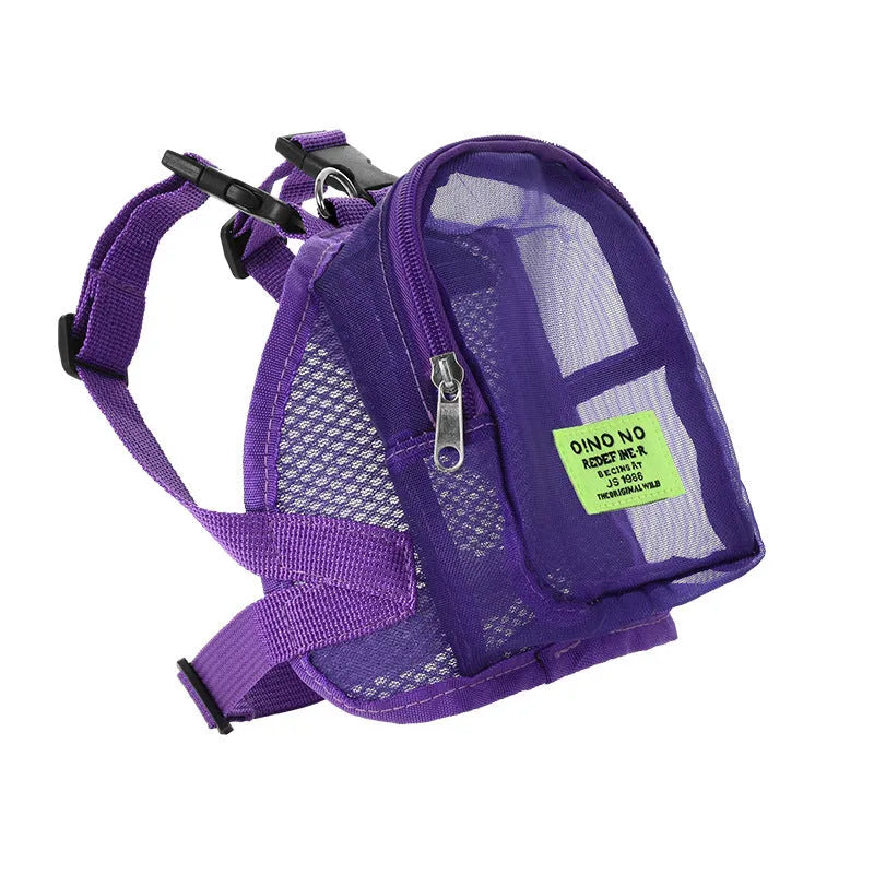 Blue dog backpack with adjustable straps and breathable mesh panel for small dog transport
