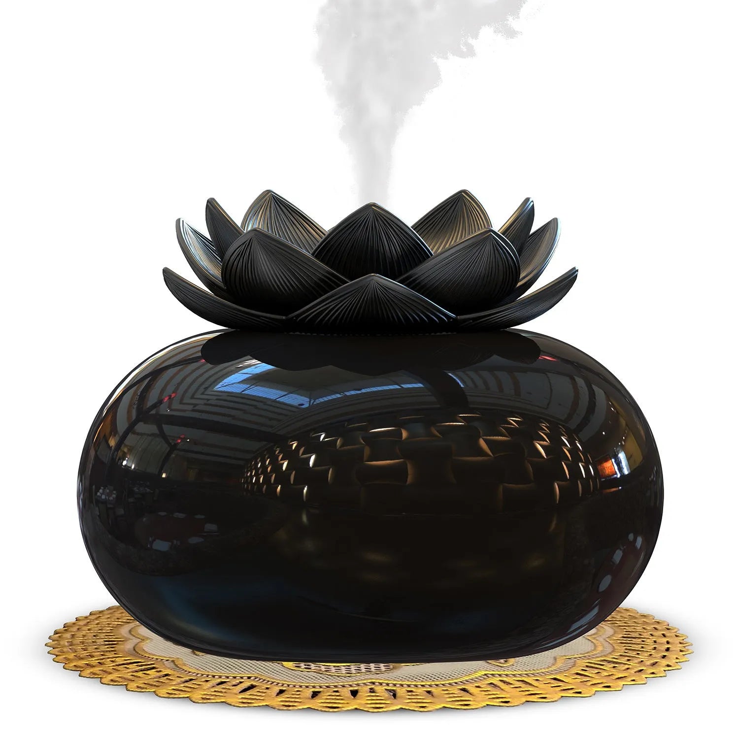 Pure black USB-powered aromatherapy humidifier with round design and ultrasonic mist output