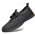 Men's black mesh casual sports shoes with elastic band and rubber sole