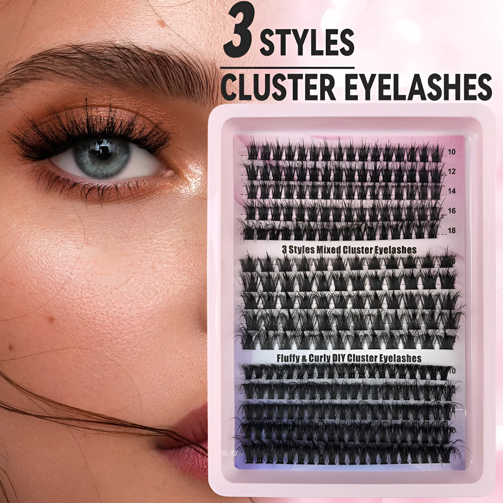 Mixed false eyelashes box with storage case measuring 13.7cm x 13.5cm containing five specifications