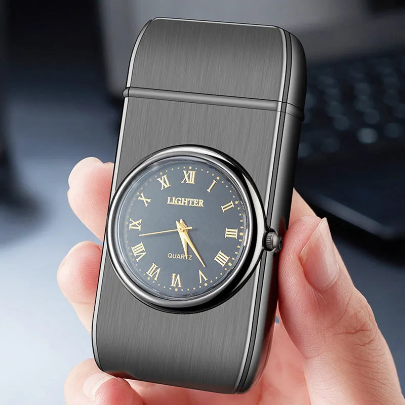 Metal multifunctional watch cigarette lighter with wind resistance and LED flashing lamp