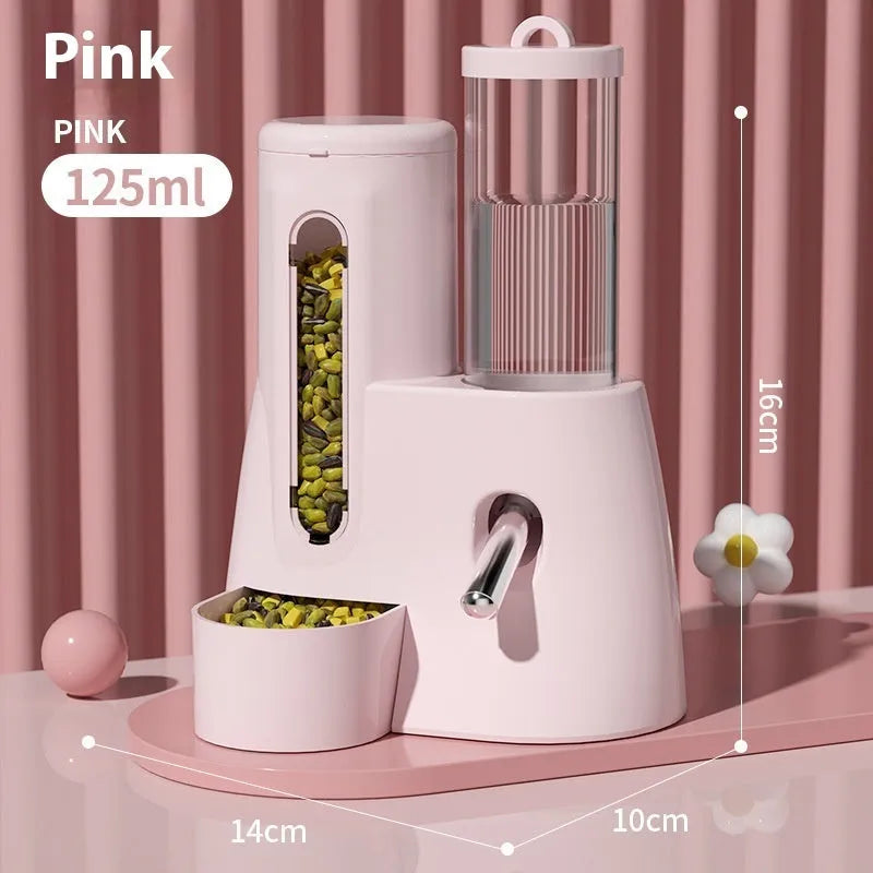 Hamster automatic drinking water feeder and food basin in blue, pink or white colours