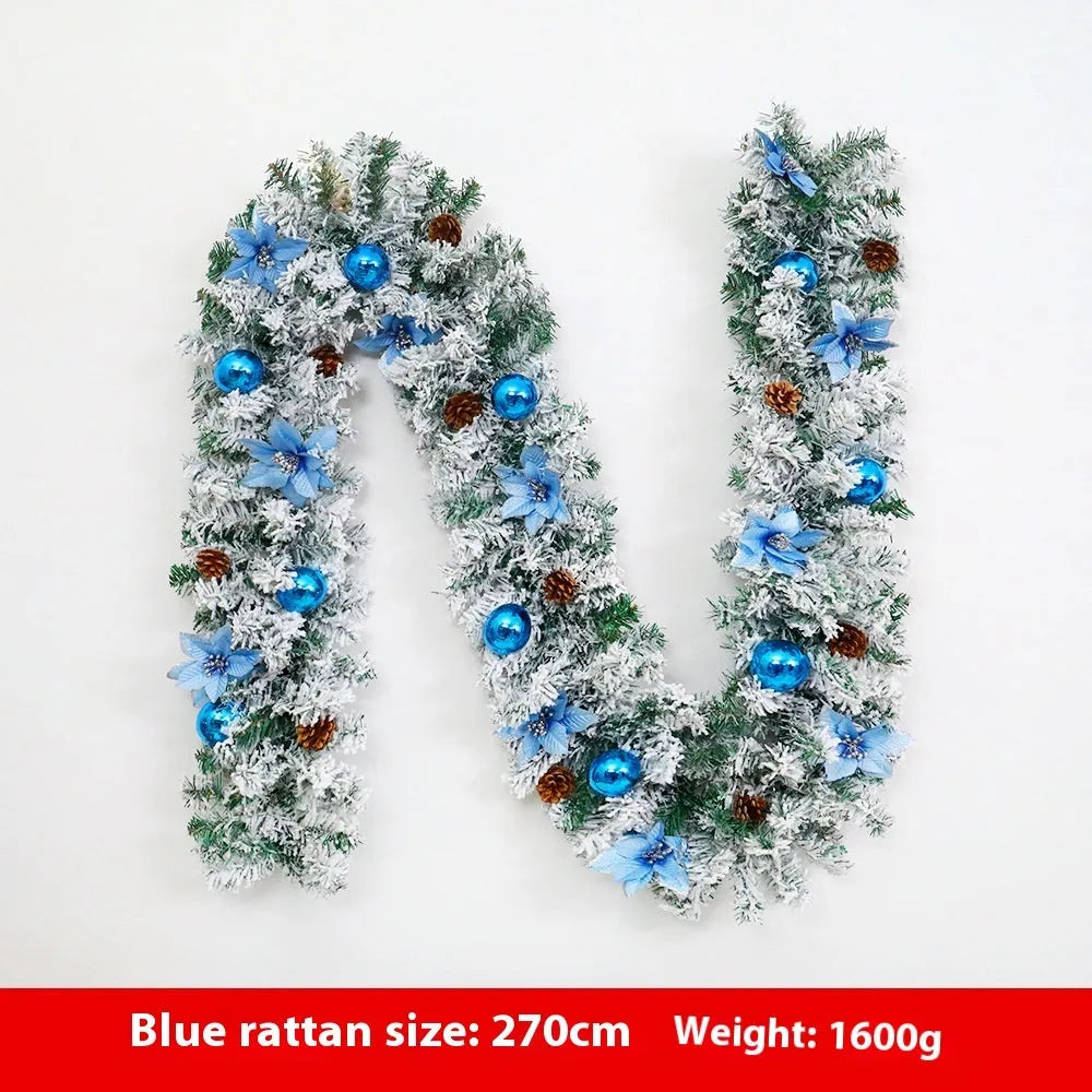 240cm long PVC Christmas rattan garland with flocking decoration in a choice of five colours.