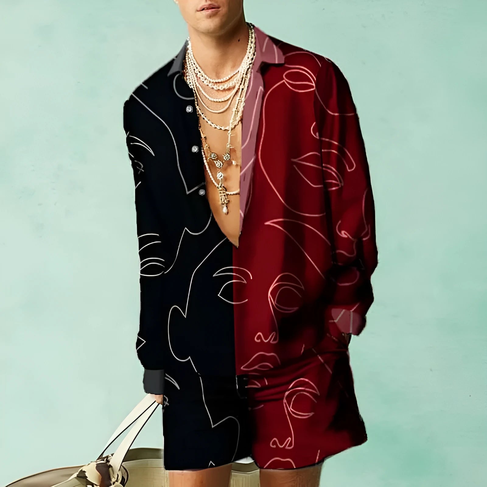 Men's slim fit summer shirt and shorts set in coordinating colours on hanger