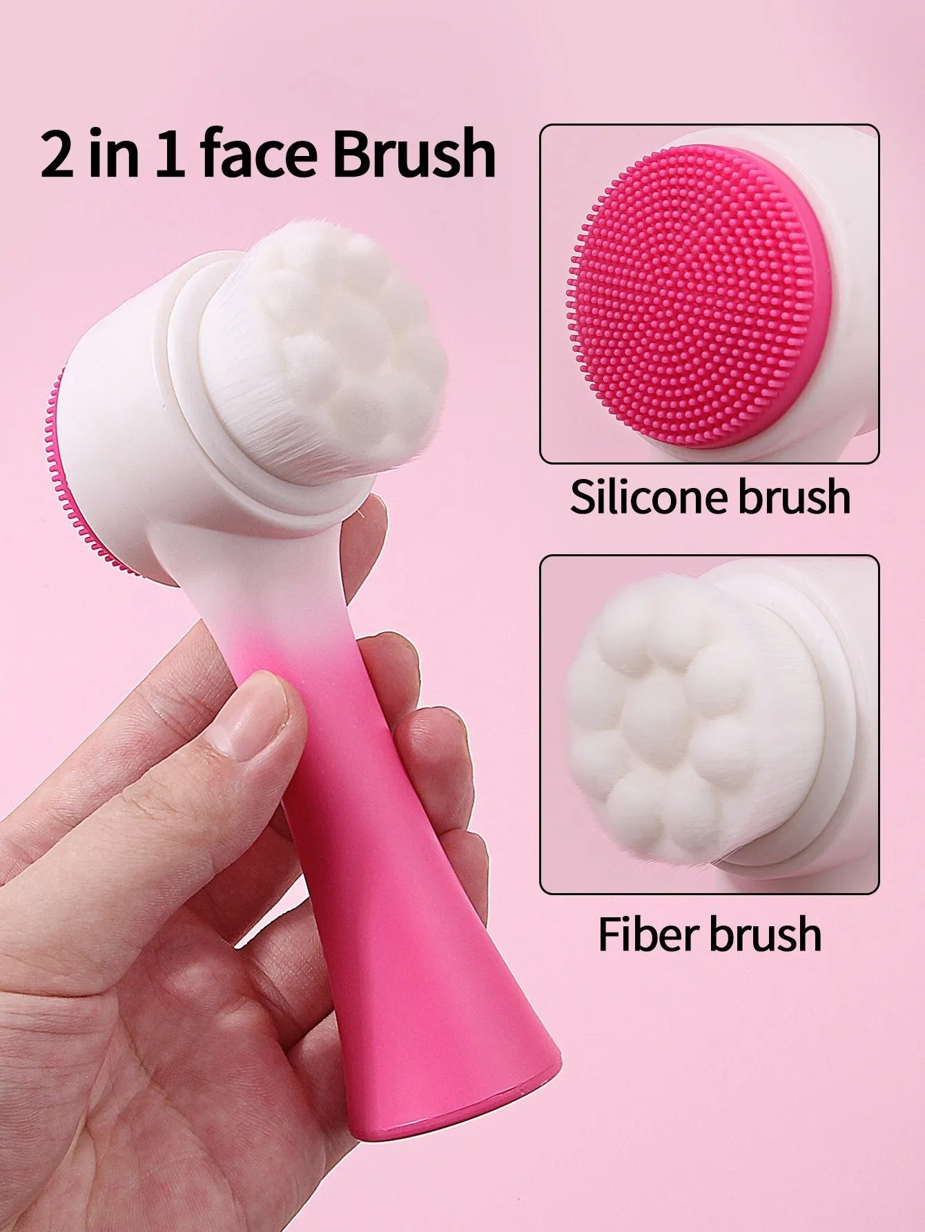 Facial brush set with coral fleece hair band in purple, nylon brush with plastic handle for skincare cleansing