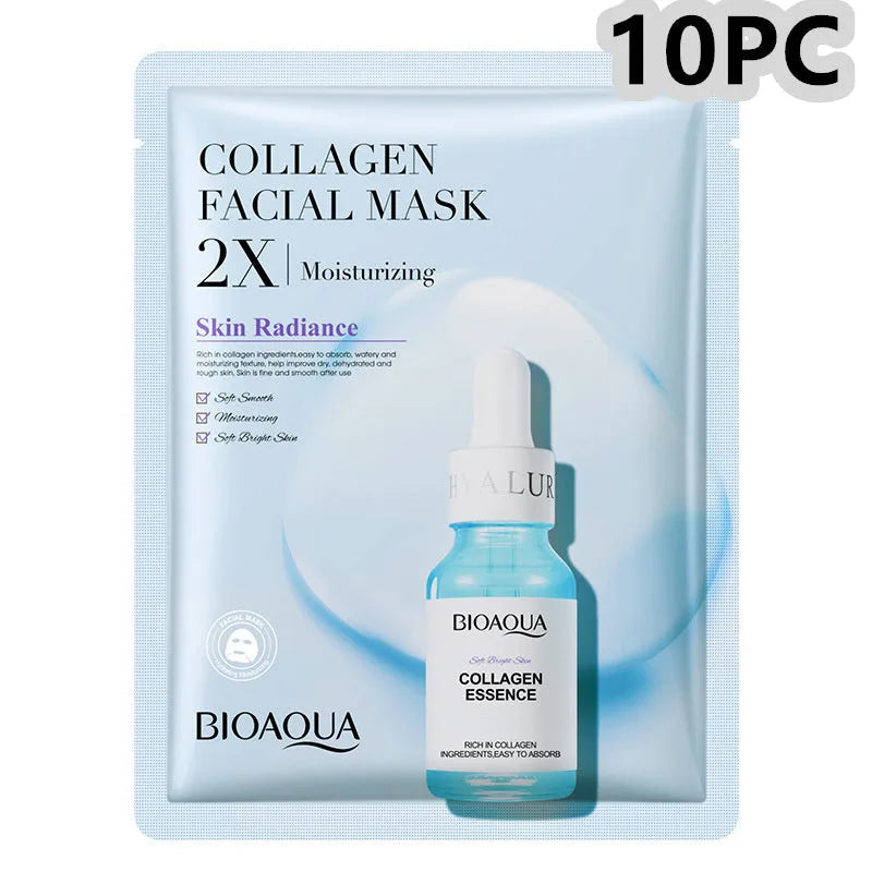 Single white collagen and hyaluronic acid facial sheet mask, 30g gel treatment.
