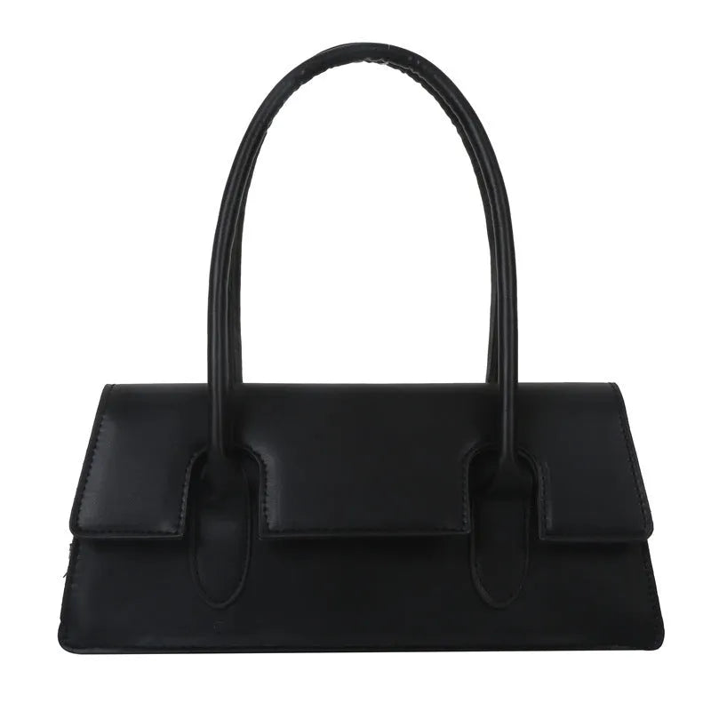 PU women's small square shoulder bag in horizontal rectangular shape with stitching details